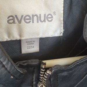 Black size 24 light leather jacket. Zipper details. Smocking at waist.